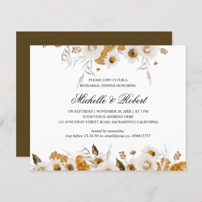 Yellow Mimosa white chamomile Rehearsal Dinner (Front/Back)