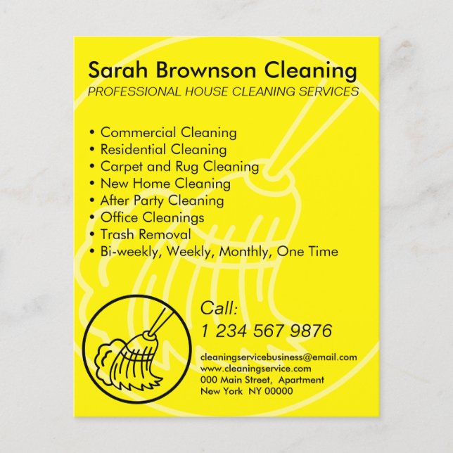 Yellow Minimalist Cleaning House Keeper Flyer (Front)