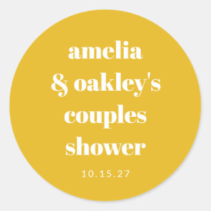 Yellow Minimalist Cute Custom Couples Shower Classic Round Sticker