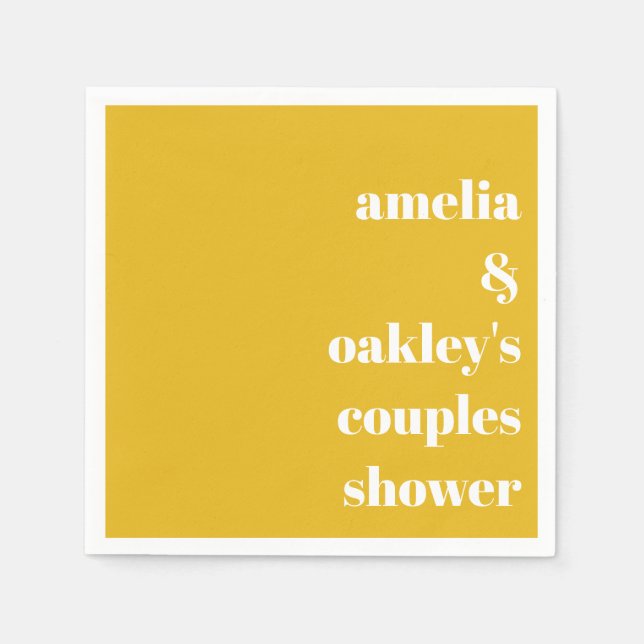 Yellow Minimalist Cute Custom Couples Shower Napkin (Front)