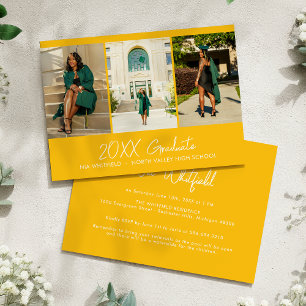 Yellow Minimalist Photo Collage Graduation Party Invitation