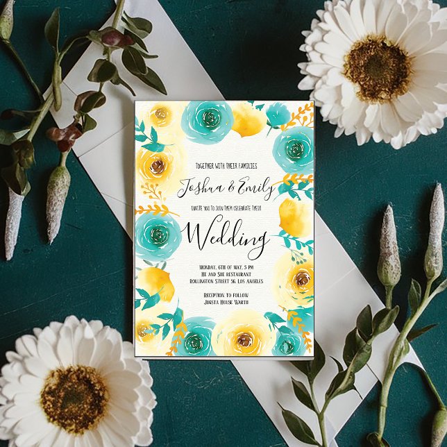 Yellow Mint blue Floral Wedding Invitation (Creator Uploaded)