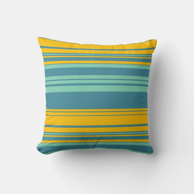 Yellow Mint Blue Stripes Pattern Cushion (Front)