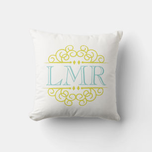 Yellow & Mint Vintage Frame Monogrammed Cushion