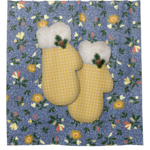 Yellow Mittens Christmas Shower Curtain