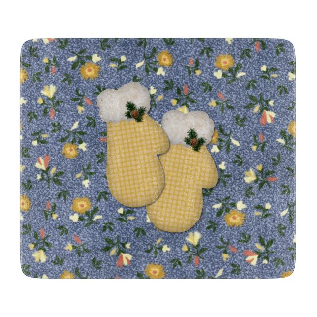 Yellow Mittens Glass Cutting Board (Front)