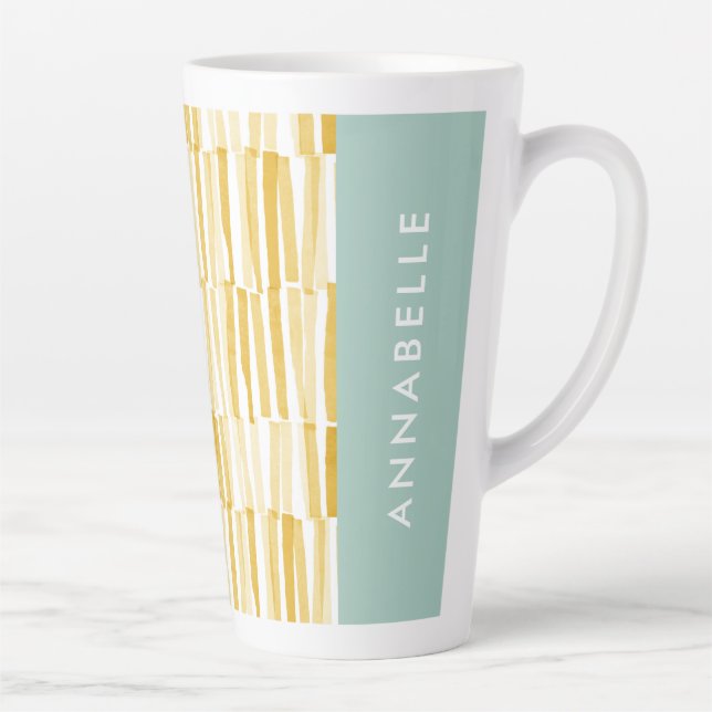 Yellow modern abstract pattern personalised gift l latte mug (Right)