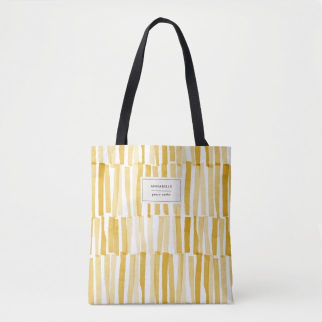 Yellow modern abstract pattern personalised gift t tote bag (Front)