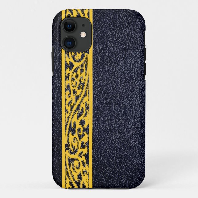 Yellow Modern Black Leather Case-Mate iPhone Case (Back)