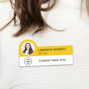 Yellow Modern Business Logo Photo Employee Name Tag