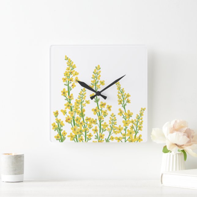 Yellow Modern Citrine Floral Blooms  Square Wall Clock (Home)