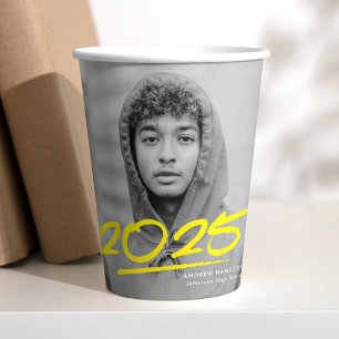 Yellow Modern Dashed 2022 Photo Graduation Paper Cups