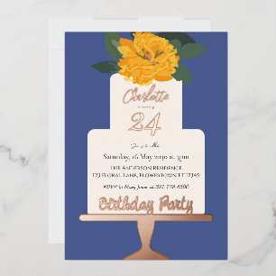 Yellow Modern  Floral Cake Birthday Party Gold 