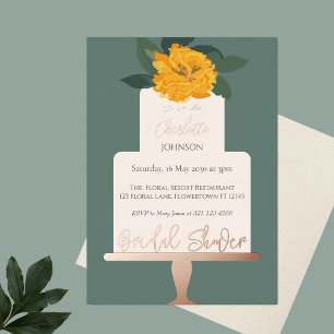 Yellow Modern Floral Cake Bridal Shower Gold