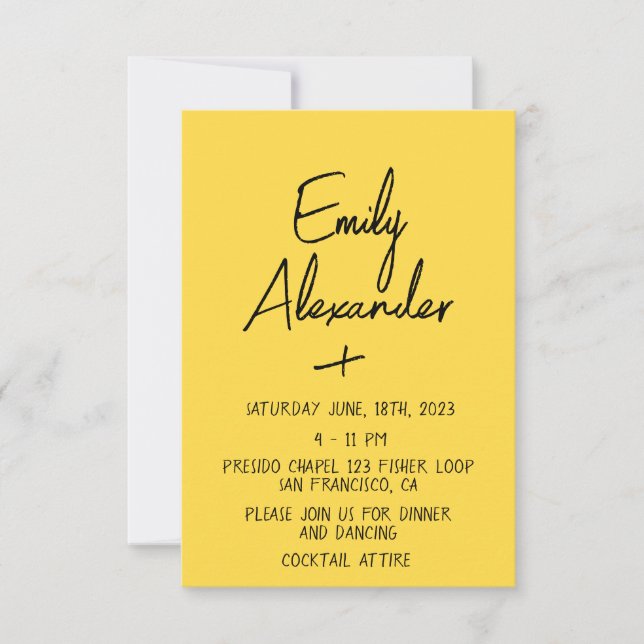 Yellow Modern, Fun Wedding Invitation (Front)