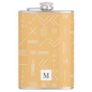 Yellow Modern Geometric Pattern Custom Monogram Hip Flask