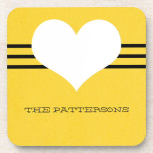Yellow Modern Heart Coaster Set