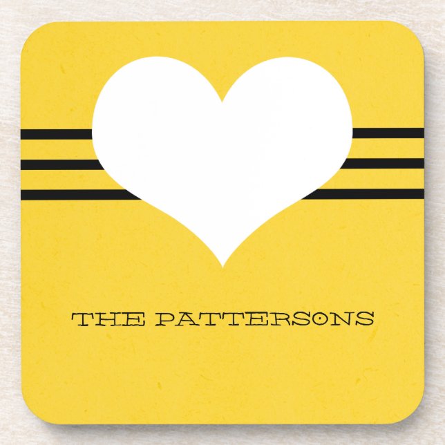 Yellow Modern Heart Coaster Set (Front)