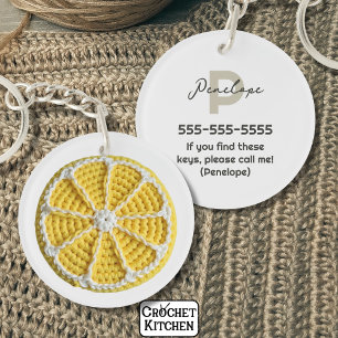 Yellow Modern Minimal Fresh Crochet Lemon Slice Key Ring