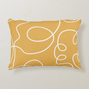 Yellow Modern Minimal Line Brush Strokes Decorative Cushion