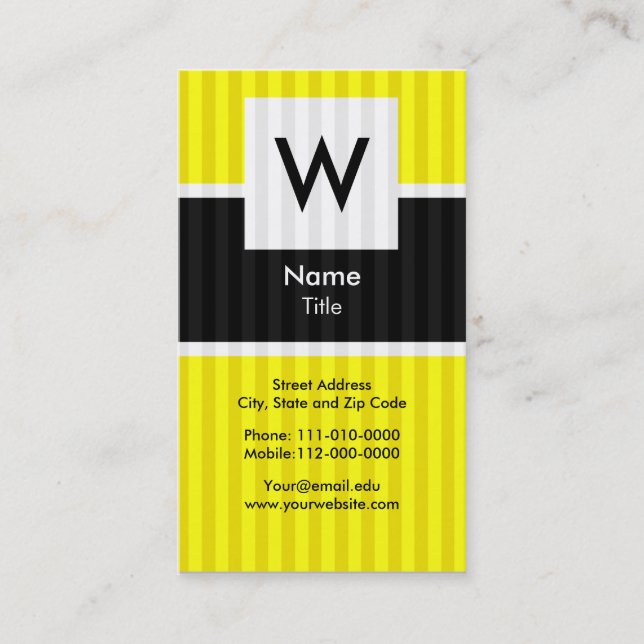 Yellow Modern Monogram Business Card (Front)