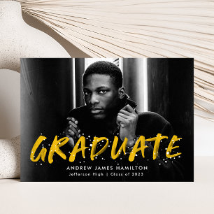 Yellow Modern Paint Splatter Photo Graduation Announcement