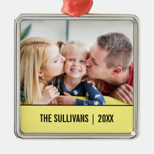 Yellow Modern Personalised Photo and custom text Metal Tree Decoration
