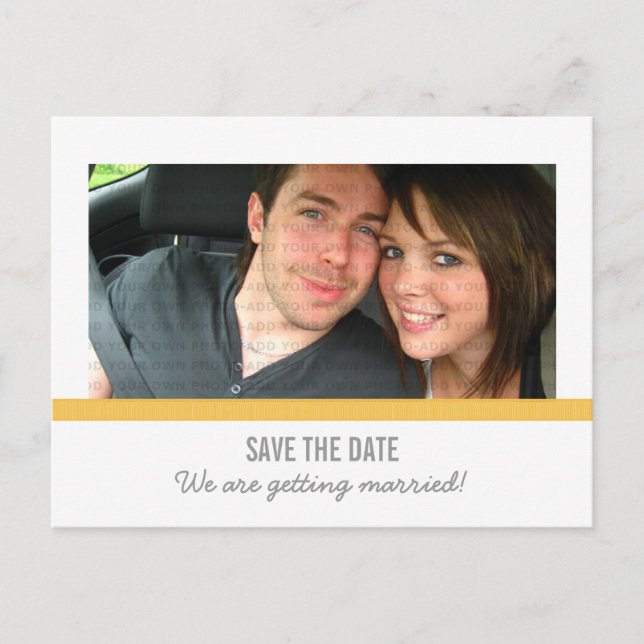 Yellow Modern Photo Save the Date Postcard (Front)