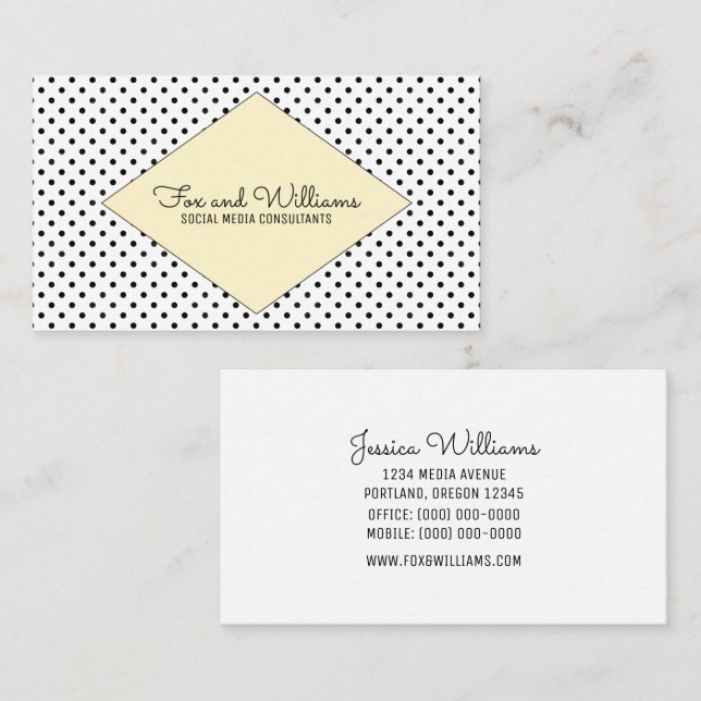Yellow Modern Polka Dots Business Card (Front/Back)