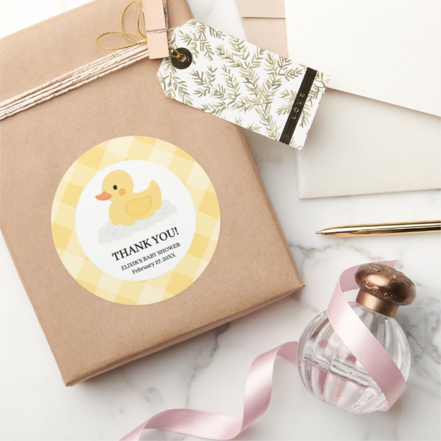 Yellow Modern Rubber Ducky Baby Shower Classic Round Sticker (Gifting)
