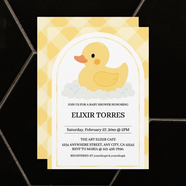 Yellow Modern Rubber Ducky Baby Shower Invitation (Creator Uploaded)