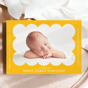 Yellow Modern Scalloped Photo Frame Birth Announcement