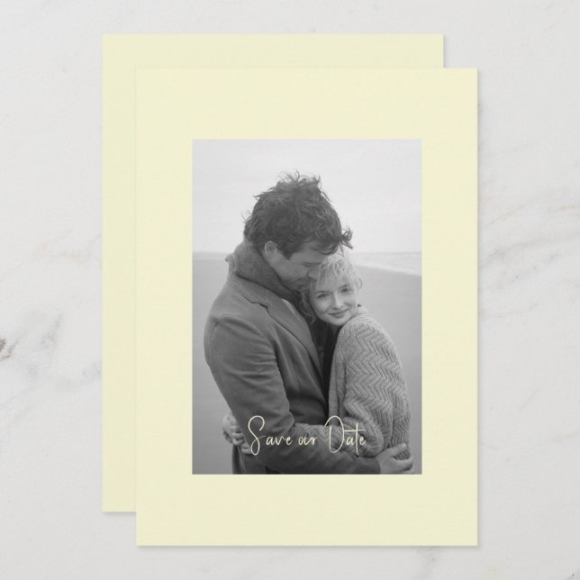 Yellow Modern Simplicity B/W Photo  Save The Date (Front/Back)