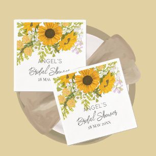 Yellow Modern Sunflowers Bouquet Bridal Shower Napkin