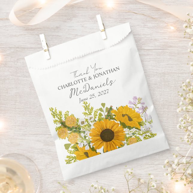 Yellow Modern Sunflowers Bouquet Wedding  Favour Bags (Clipped)