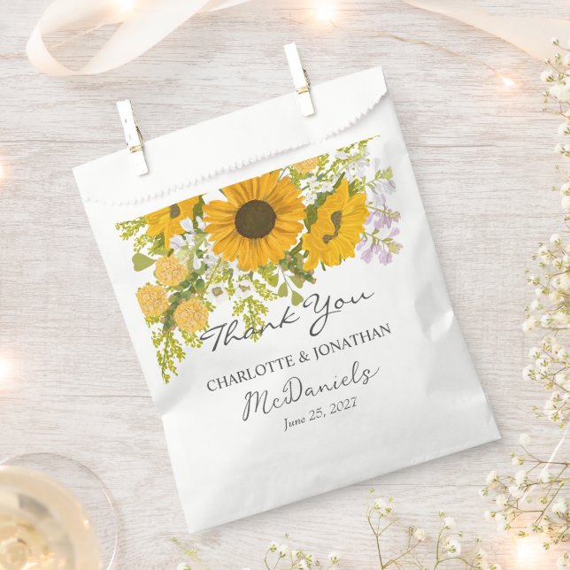 Yellow Modern Sunflowers Bouquet Wedding  Favour Bags (Clipped)