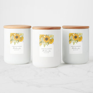 Yellow Modern Sunflowers Bouquet Wedding Food Label