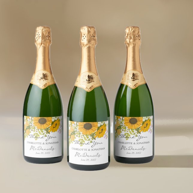 Yellow Modern Sunflowers Bouquet Wedding  Sparkling Wine Label (Creator Uploaded)