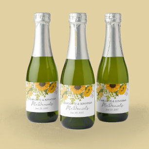 Yellow Modern Sunflowers Bouquet Wedding  Sparkling Wine Label