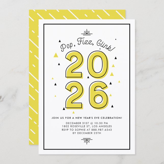 Yellow Modern Typography 2022 New Year's Eve Party Invitation (Front/Back)