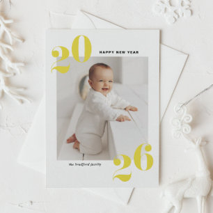 Yellow Modern Typography Happy New Year 2022 Photo Holiday Postcard