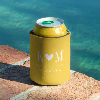 Yellow Modern Wedding Monogram Can Cooler