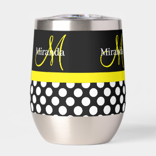 Yellow Monogram Black with White Polka Dots