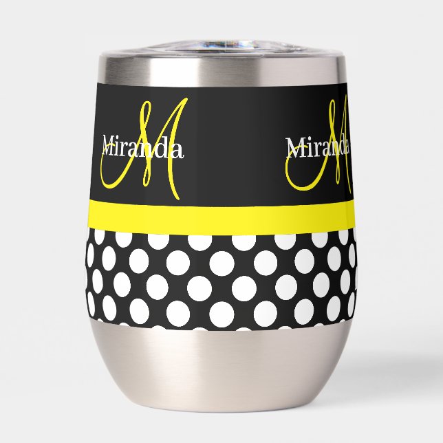 Yellow Monogram Black with White Polka Dots (Front)