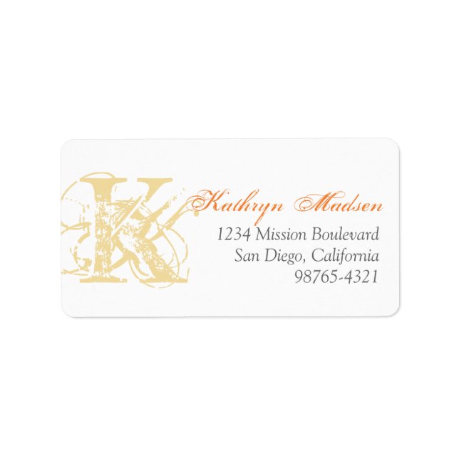 Yellow monogram distress grunge return address label (Front)