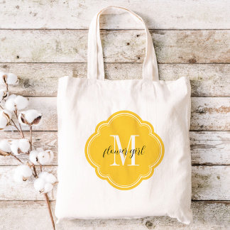 Yellow Monogram Flower Girl Tote Bag