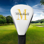 Yellow Monogram Initial and Name Personalised Golf Head Cover<br><div class="desc">Custom printed golf head cover personalised with your name and monogram initial or other custom text. Use the design tools to choose any background colour,  edit fonts and colours or upload your own photos to create a unique one of a kind gift for your favourite golfer.</div>