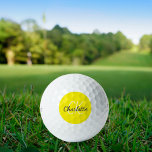 Yellow monogram initials name golf balls<br><div class="desc">Yellow background,  black and white text. Personalise and add your monogram initials and name.  For both him and her.  The name is written with a modern hand lettered style script.</div>
