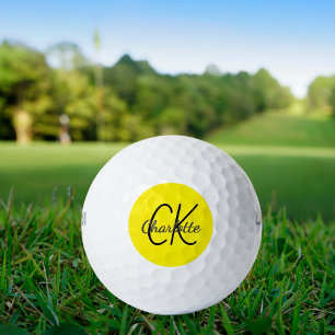 Yellow monogram initials name golf balls