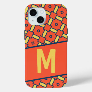 Yellow Monogram Orange Geometric Pattern iPhone 15 Case